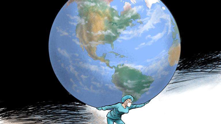 Kevin Siers cartoon: Who’s carrying the weight of the world’s response?