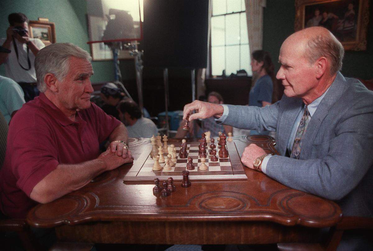 In 1996, former Miami Dolphins coach Don Shula (left) and former Dallas Cowboys coach Tom Landry filmed a promotional spot in Charlotte.