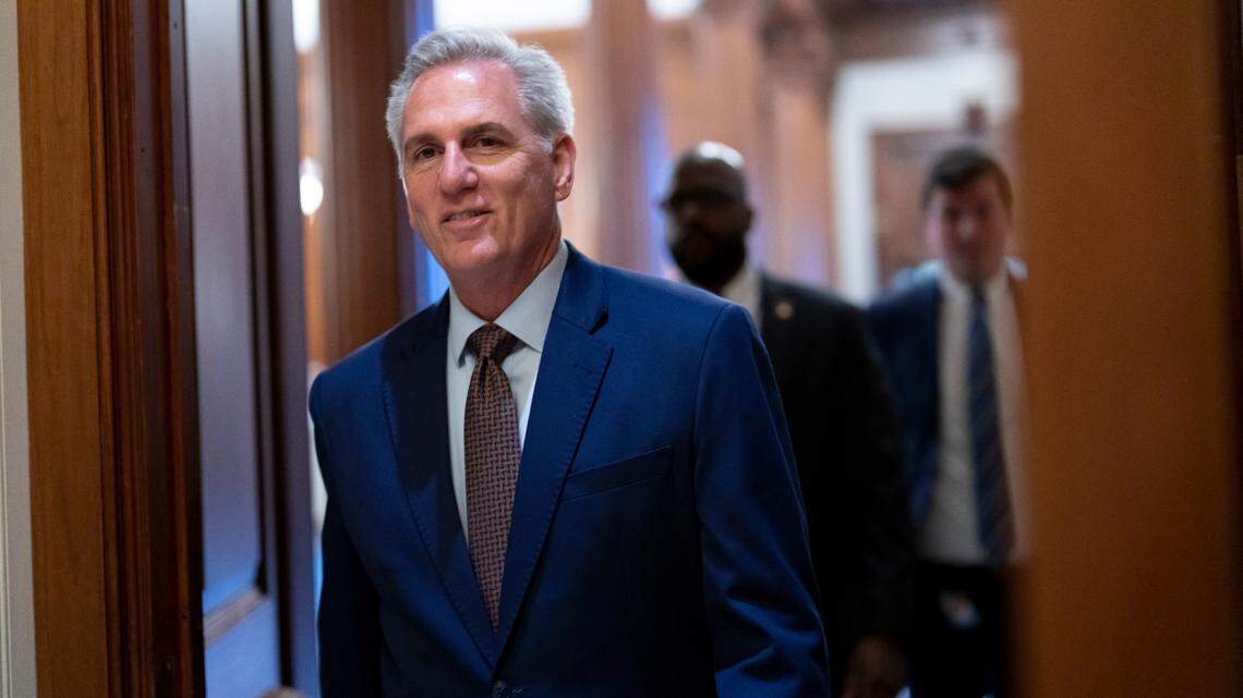 House Minority Leader Kevin McCarthy, R-Calif., walks to the chamber for final votes as the House wraps up its work for the week, at the Capitol in Washington, Dec. 2, 2022.