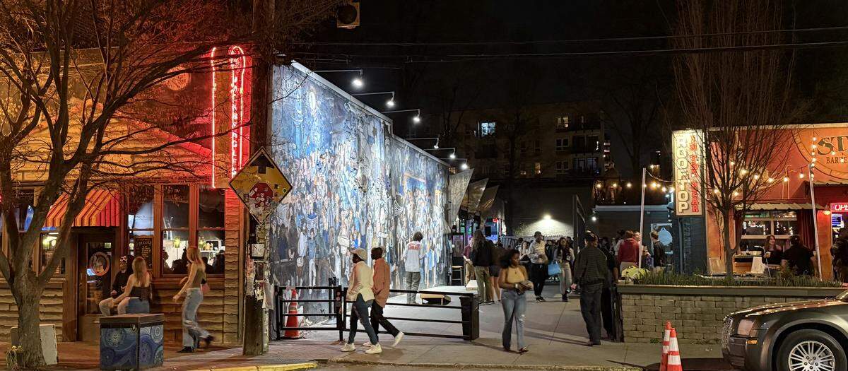 Crowds wander through NoDa on Friday, March 20, 2026.