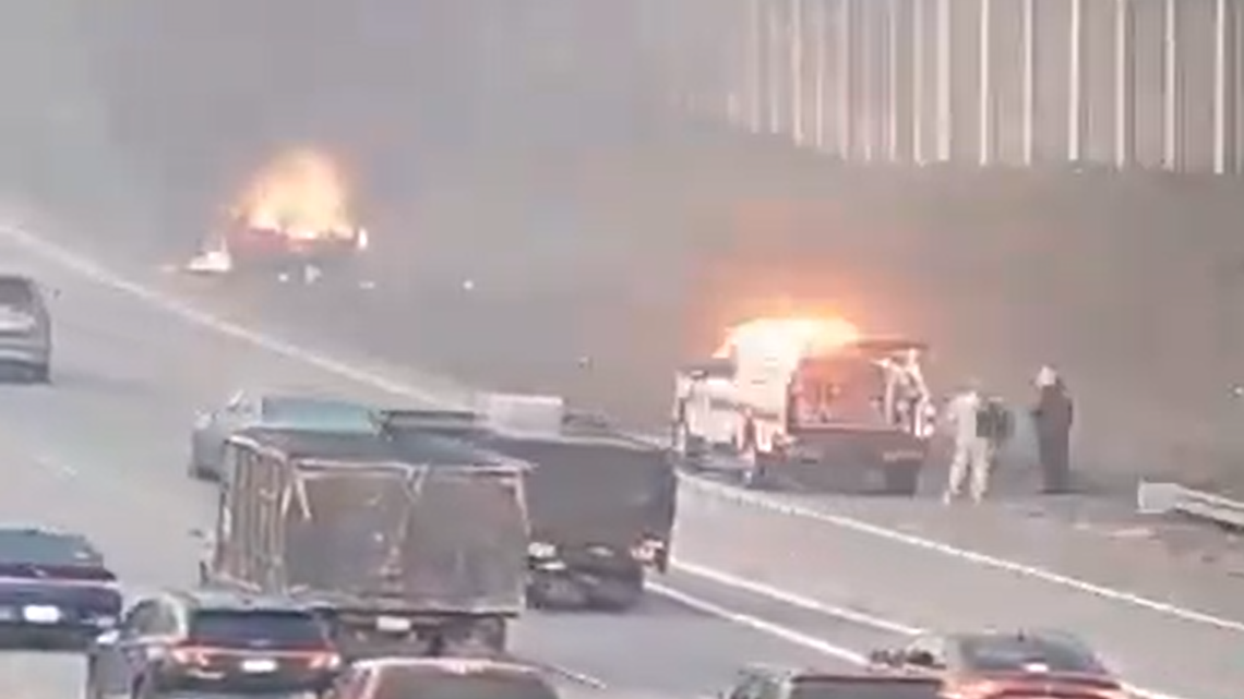 Lane closed after vehicle catches fire on I-485, causing traffic delays