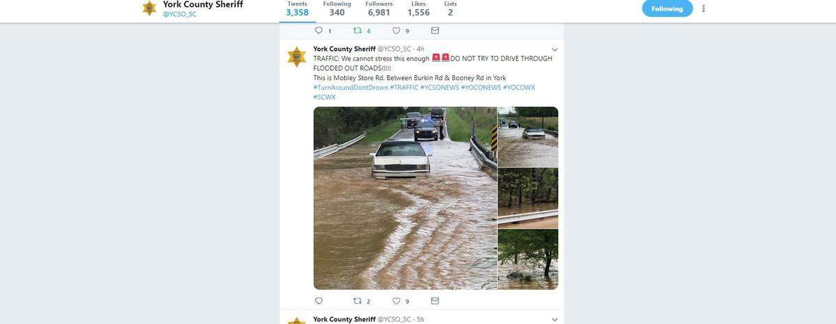 Severe storms flooded and washed out roads in York County, S.C., on Saturday, April 13, 2019.