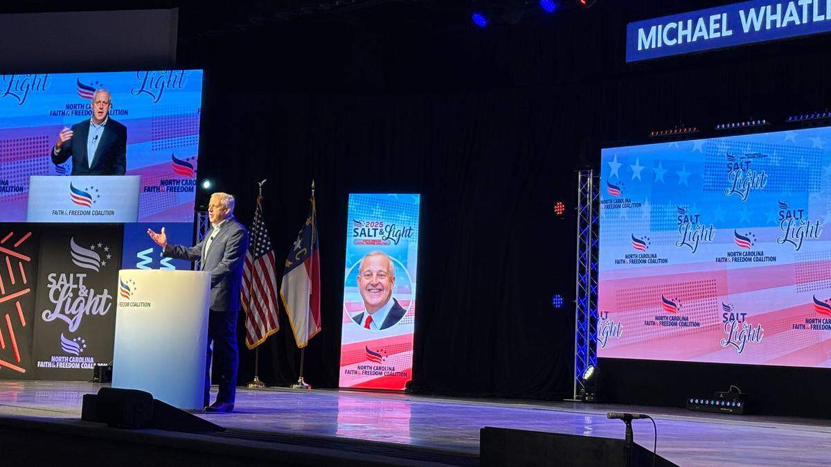 Michael Whatley speaks at the 2025 Salt & Light Conference in Marion, North Carolina, on Saturday, Sept. 27.