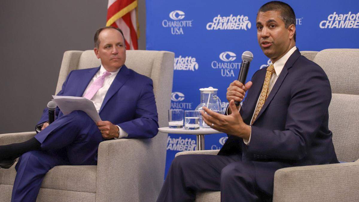 FCC Chairman Ajit Pai spoke with Bob Morgan, CEO and president of the Charlotte Chamber, on Wednesday about digital innovation in North Carolina.