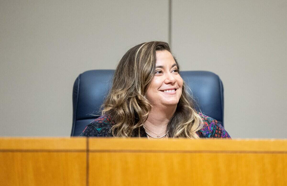 CMS board member Liz Monterrey Duvall during the Charlotte-Mecklenburg Schools board meeting on Tuesday.