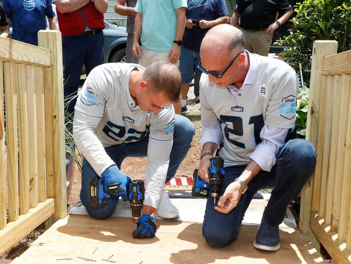 June 29, 2021: Lowe’s Home Team Project, Monk Family and Carolina Panthers Christian McCaffrey in Concord NC. (HHP/Harold Hinson)