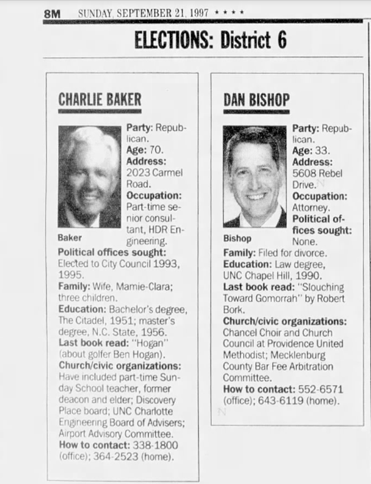 From The Charlotte Observer in 1997: A rundown of the two candidates for City Council’s sixth district.