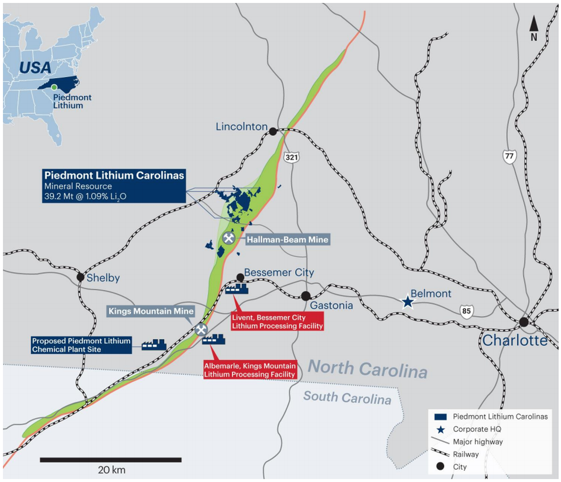 Piedmont Lithium included this map of its proposed Gaston County mining operation in a company report this past April.