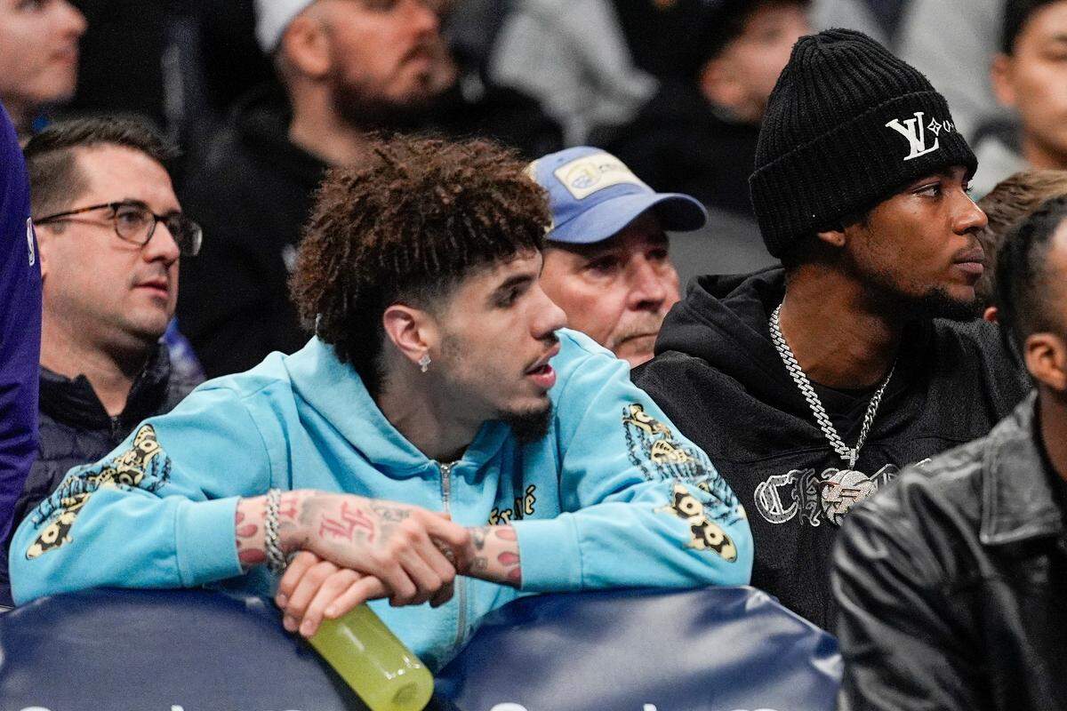 Charlotte Hornets guard LaMelo Ball (1) and forward Brandon Miller (24) during Monday’s first half against the Washington Wizards at Spectrum Center.