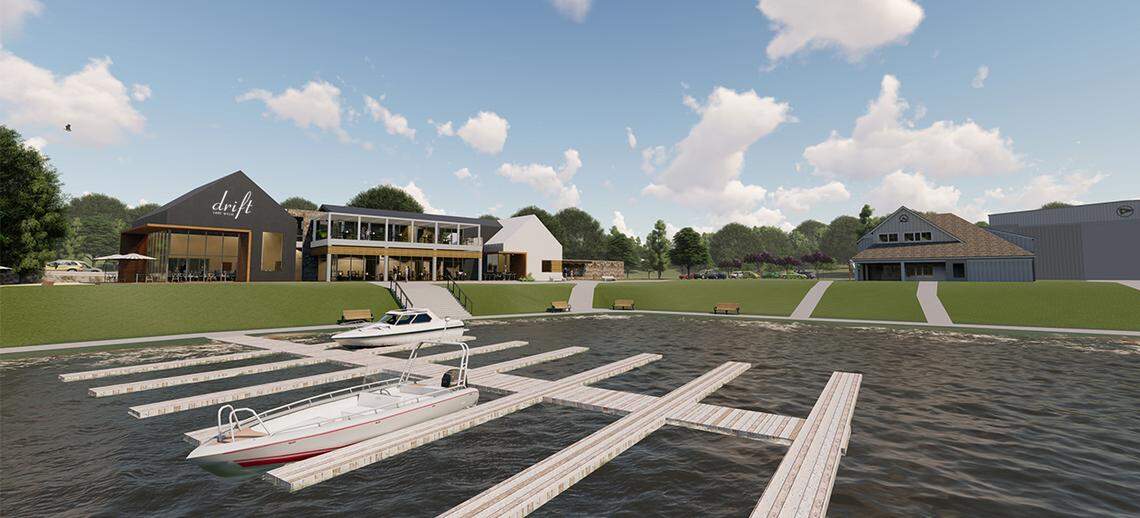 Drift on Lake Wylie will have upstairs and downstairs patios and will be accessible by boat.