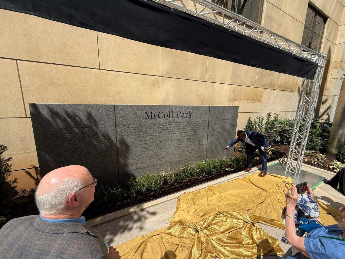 McColl Park, named for retired Bank of America CEO Hugh McColl, was dedicated Wednesday and welcomes the public to a grand opening on Saturday.