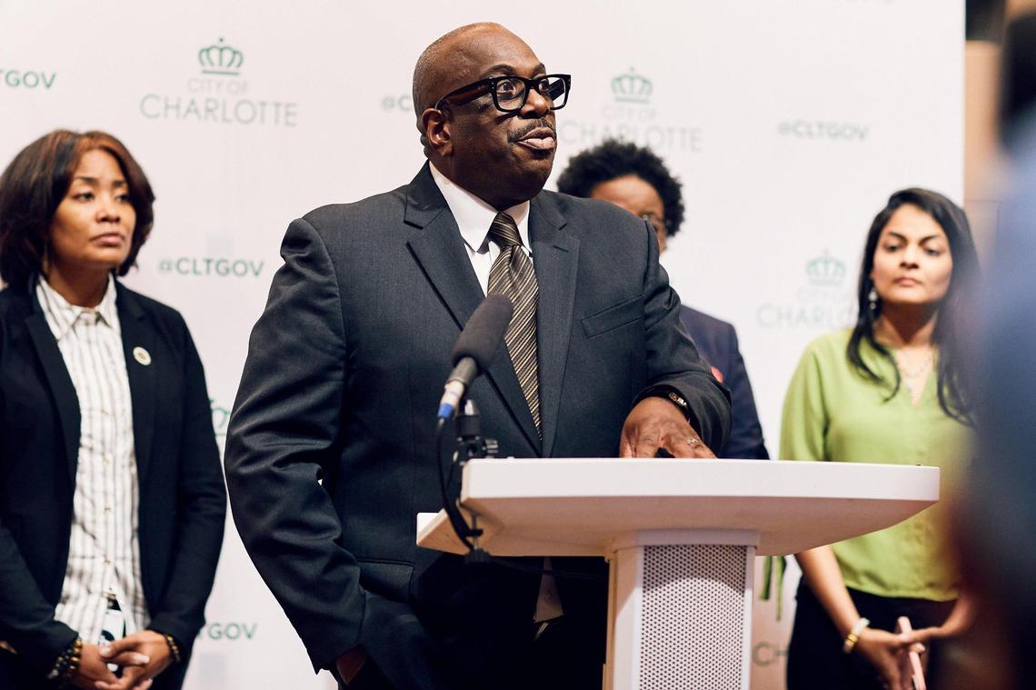 Charlotte District 2 council member Malcolm Graham addresses the media.