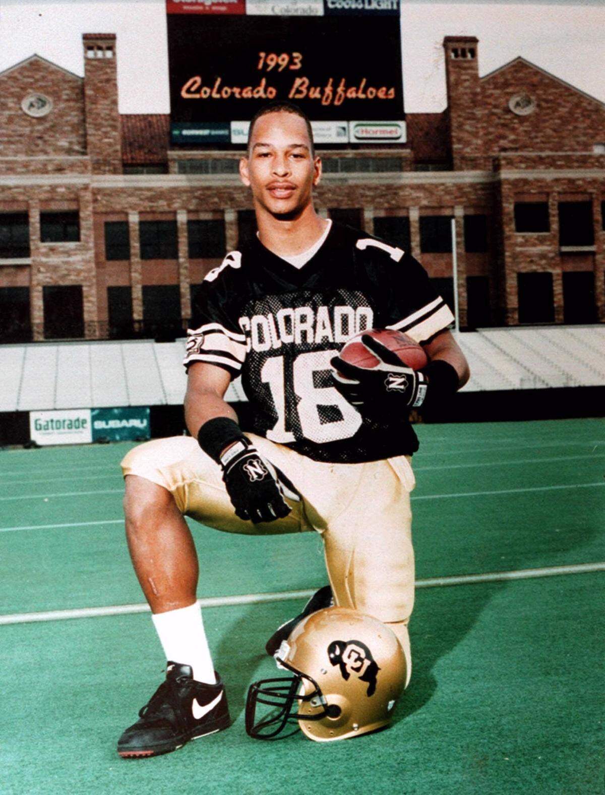 [CARRUTH COLORADO i ]FILE--University of Colorado’s Rae Carruth poses in this 1993 photo in Boulder, Colo. Former college coaches, teammates and associates of Rae Carruth have had a singular reaction to murder charges against him: disbelief.(AP Photo/Handout, Univ. of Colo.)