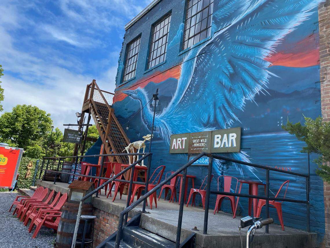 Seen here in May 2023, one of the many colorful storefronts in Asheville’s River Arts District. The district was ravaged by the impact of Hurricane Helene.