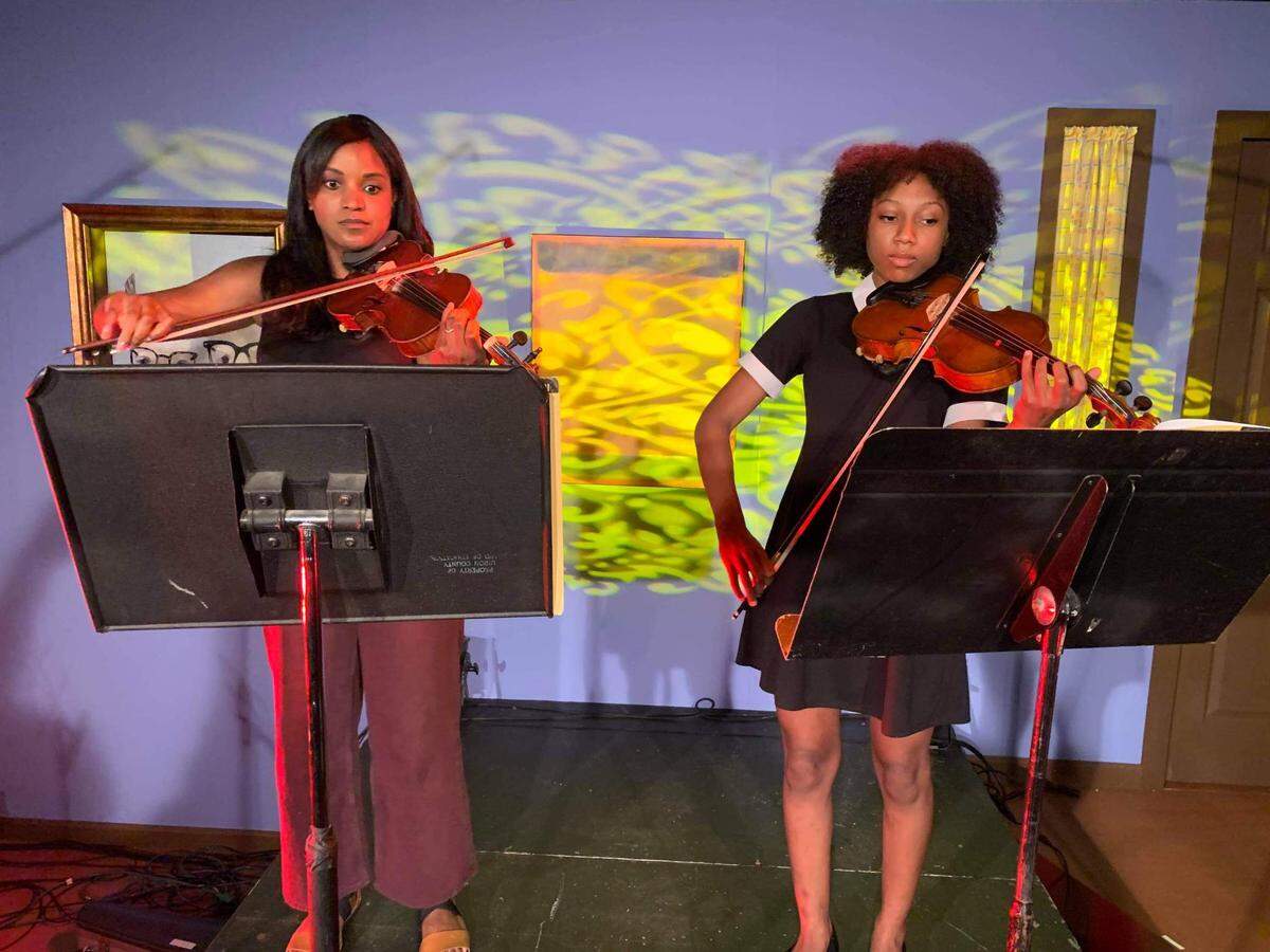 Tiffany Preston, left, and Kelly Jacobs perform in preparation for “Actor’s Theatre’s Neighborhood.” It’s a virtual hour-long variety show.