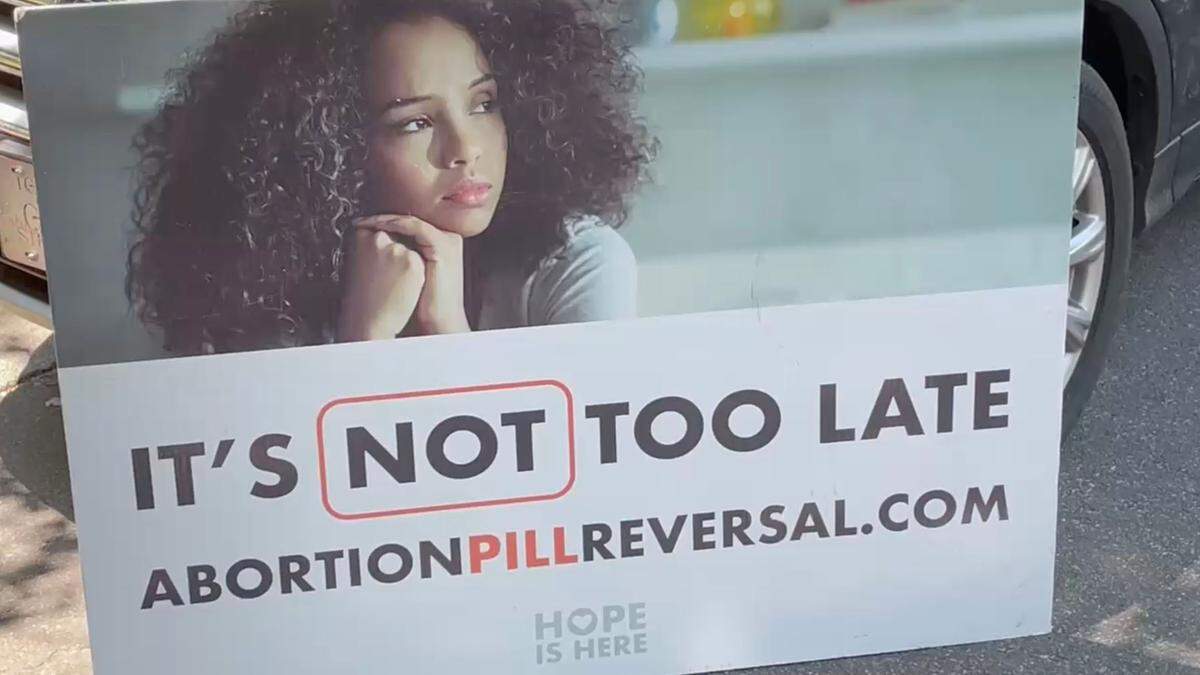 A poster is seen at A Preferred Women’s Health Center of Charlotte after Supreme Court overturned Roe vs Wade Friday morning.