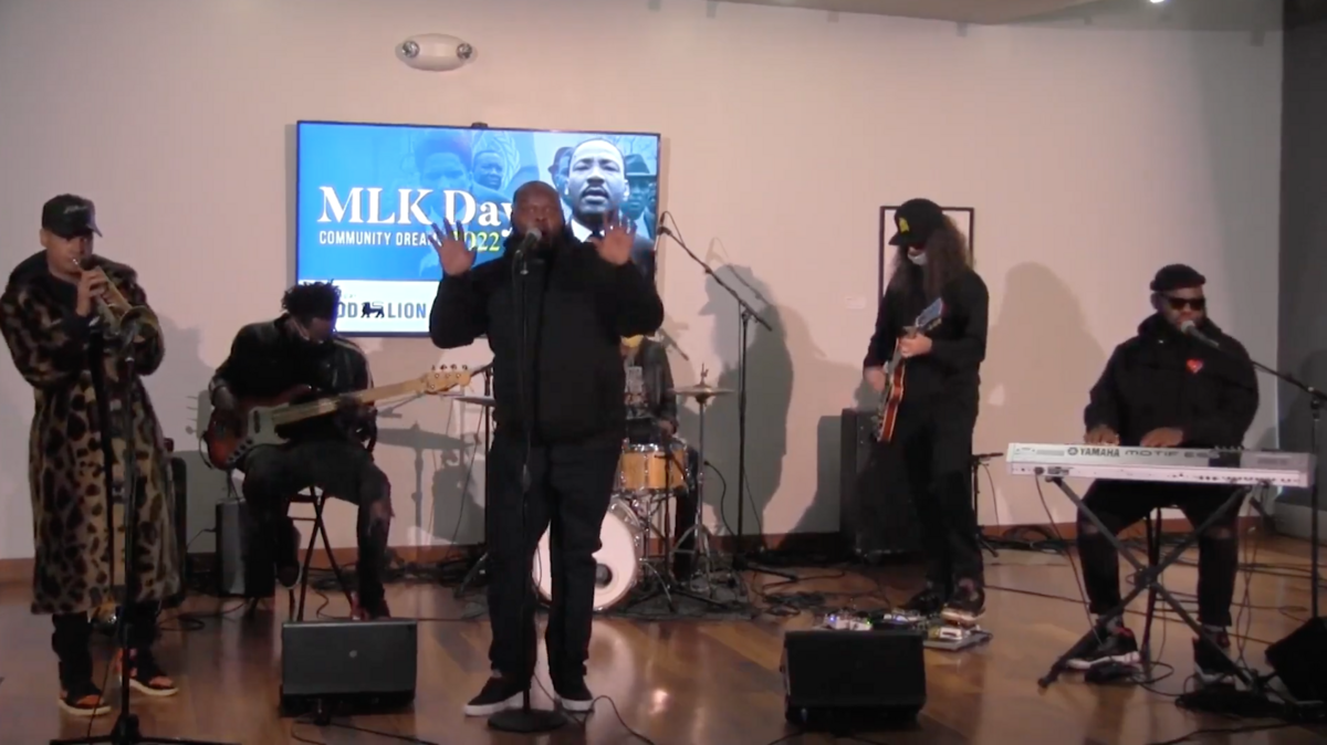 Quentin Talley performs with his jazz band via livestream for the Harvey B. Gantt Center on Monday, part of the center’s MLK Day celebrations.