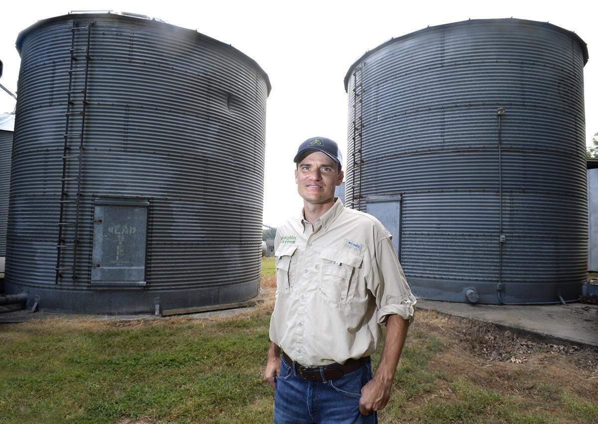 Union County farmer Drew Medlin, shown here in 2018, said the ongoing U.S. trade war with China has depressed U.S. soybean prices, hurting his business.