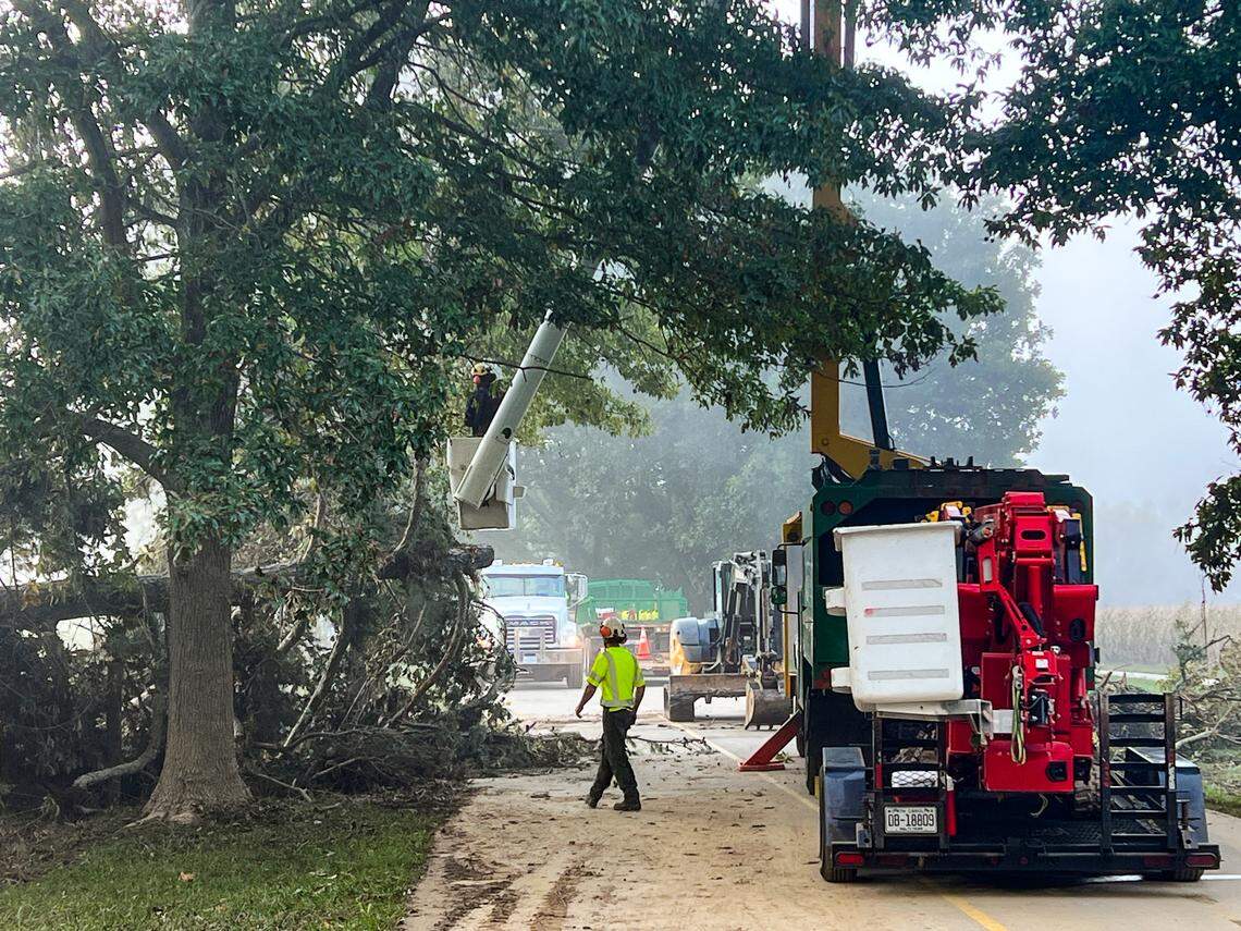 Crews working to clear roadways near Biltmore Estate in Asheville.
