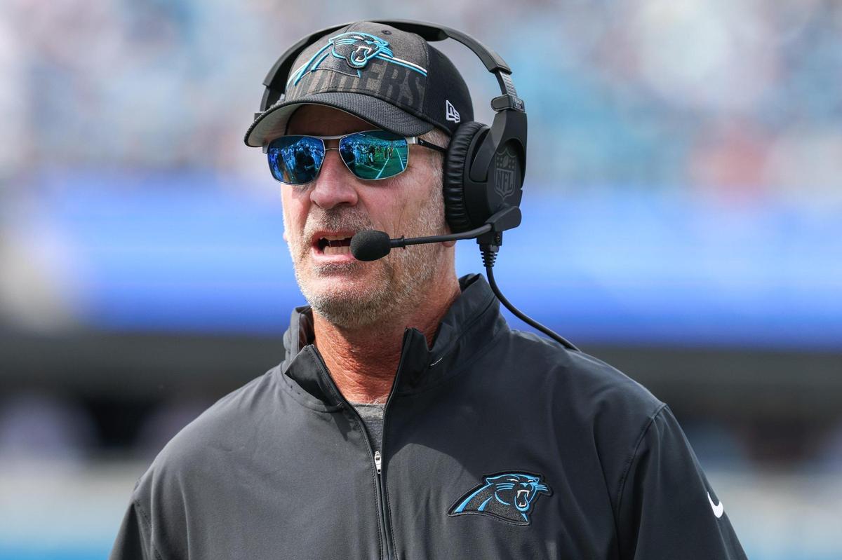 Panthers head coach Frank Reich on the sideline during the preseason game against the Jets at Bank of America Stadium on Saturday, August 12, 2023 in Charlotte, NC.