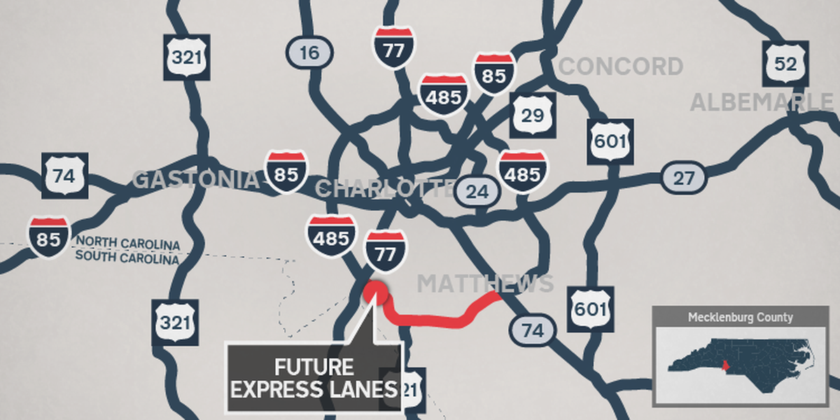 This map from the N.C. Department of Transportation shows the location of future toll lanes on Interstate 485.