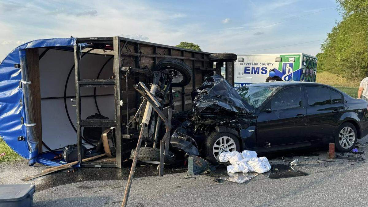 Three mules were involved in a crash when a car collided with a wagon near Boiling Springs, NC, officials say. The mules did not suffer serious injuries.