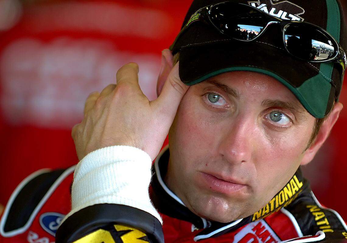 2/17/06 NASCAR NEXTEL Cup driver Greg Biffle relaxes in the garage following the afternoon practice at Daytona International Speedway Friday, February 17, 2006.