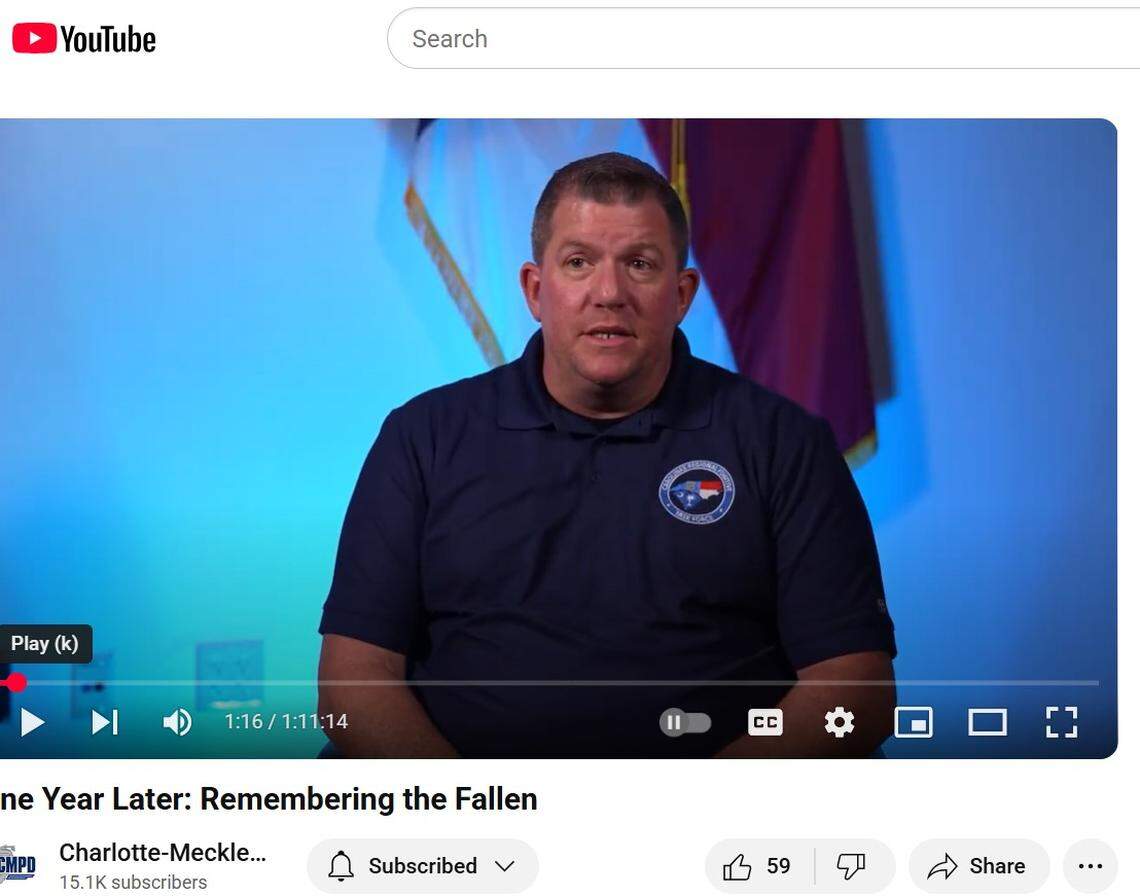 In the Charlotte-Mecklenburg Police Department video, “One Year Later: Remembering the Fallen,” CMPD Sgt. Chad Shingler recounts his experiences at the April 29, 2024, fatal shooting of four fellow officers on Galway Drive.