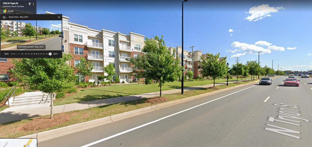 North Tryon Street near the University City Boulevard Station: 2021