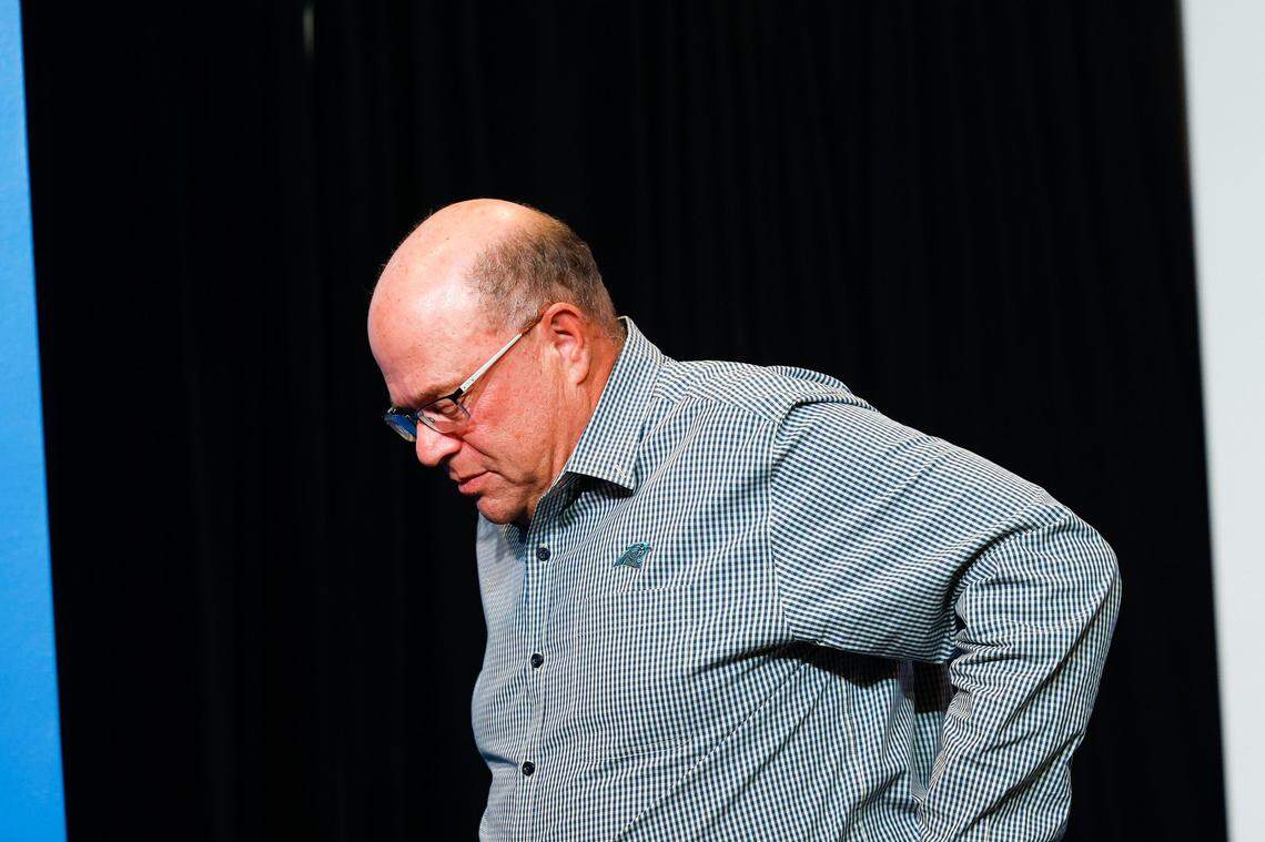 Carolina Panthers owner David Tepper takes questions during a press conference at Bank of America Stadium in Charlotte, N.C., Monday, Oct. 10, 2022. Tepper fired Panthers head coach Matt Rhule on Monday.