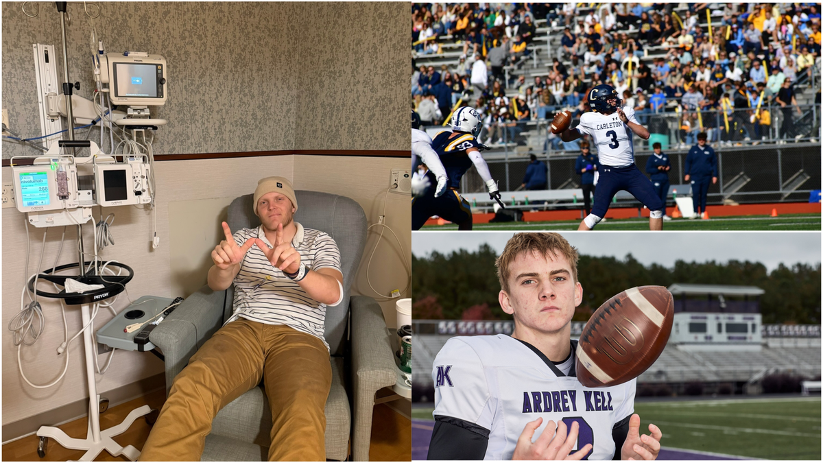 Former Ardrey Kell QB Jack Curtis (left, top right) is battling cancer while playing college football, and his brother, Jared, now a senior QB at Ardrey Kell, is using his brother’s battle for inspiration