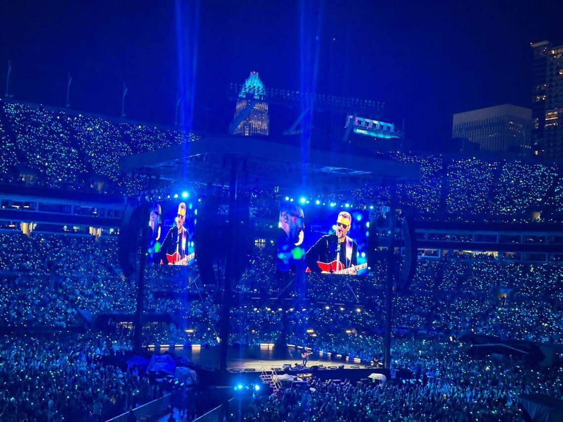North Carolina native Eric Church sings at Bank of America Stadium on Saturday, Oct. 26 during Concert for Carolina to benefit Western North Carolina victims of Hurricane Helene.
