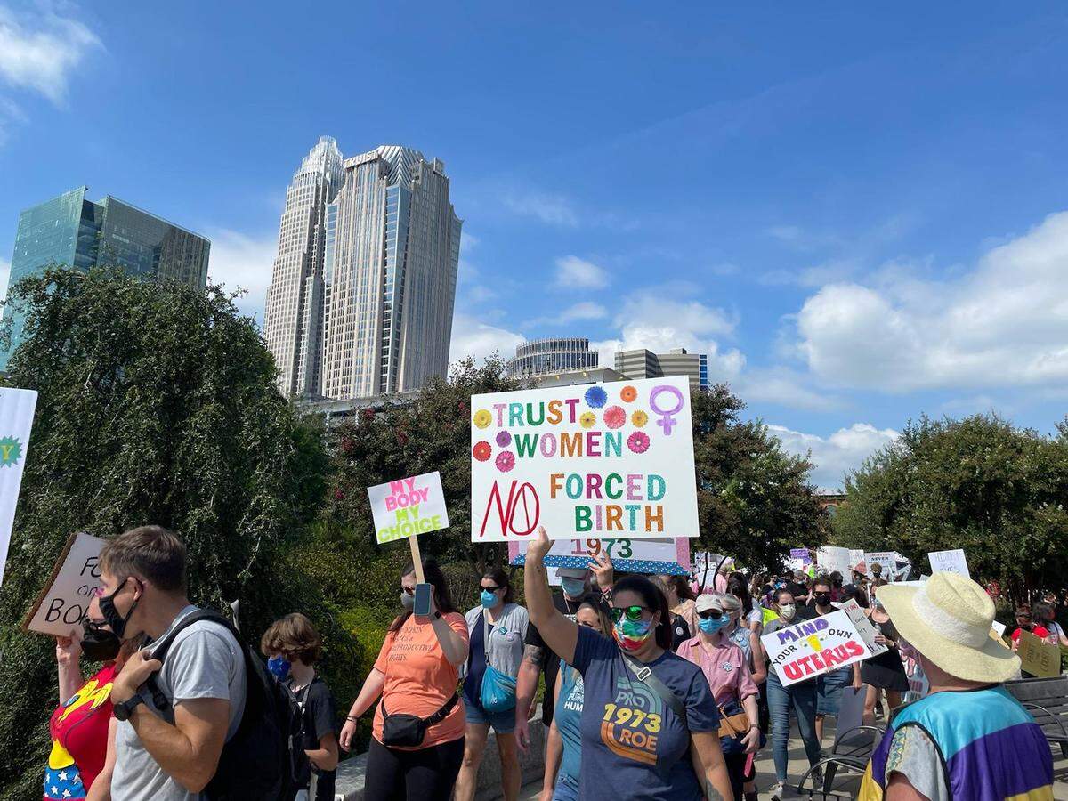 Protesters in Charlotte joined demonstrations nationwide Saturday rallying against restrictive anti-abortion laws in Texas and advocating for reproductive rights. The group gathered in First Ward Park for the uptown Charlotte rally and march.