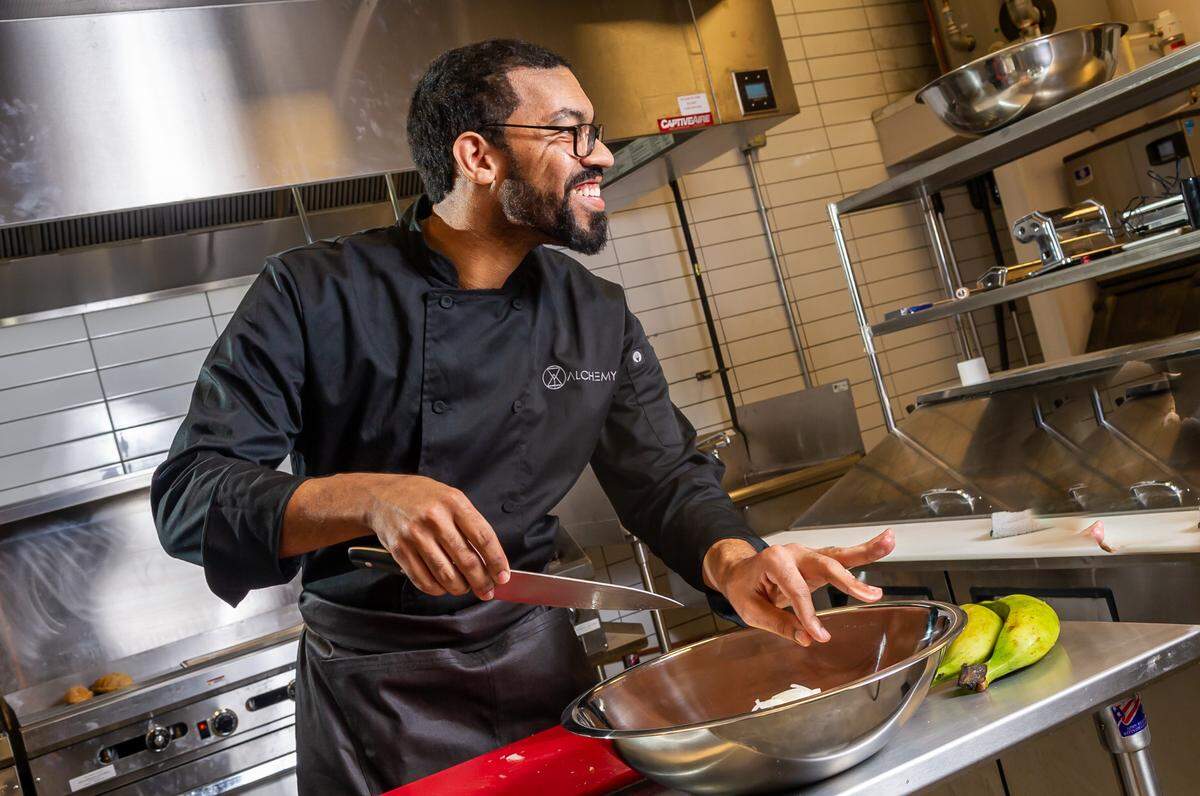 French-trained Chef Ken Aponte is taking on the challenge of a vegetarian-focused menu at the Restaurant at Alchemy.