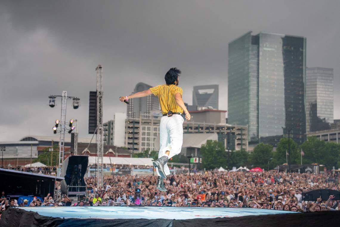 Young the Giant’s lead singer Sameer Gadhia on the Coors Light Stage at Lovin’ Life Music Fest in Charlotte, NC, on May 4, 2024.