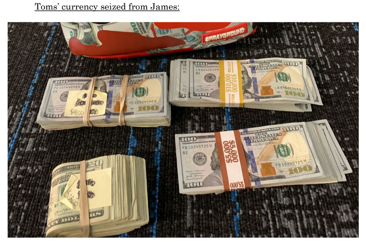 Cody James went on Fox 46 in Charlotte to claim he was an innocent victim when federal officials seized $27,600 of his money at Charlotte Douglas International Airport in July. Prosecutors claim James planned to use the money to buy drugs.