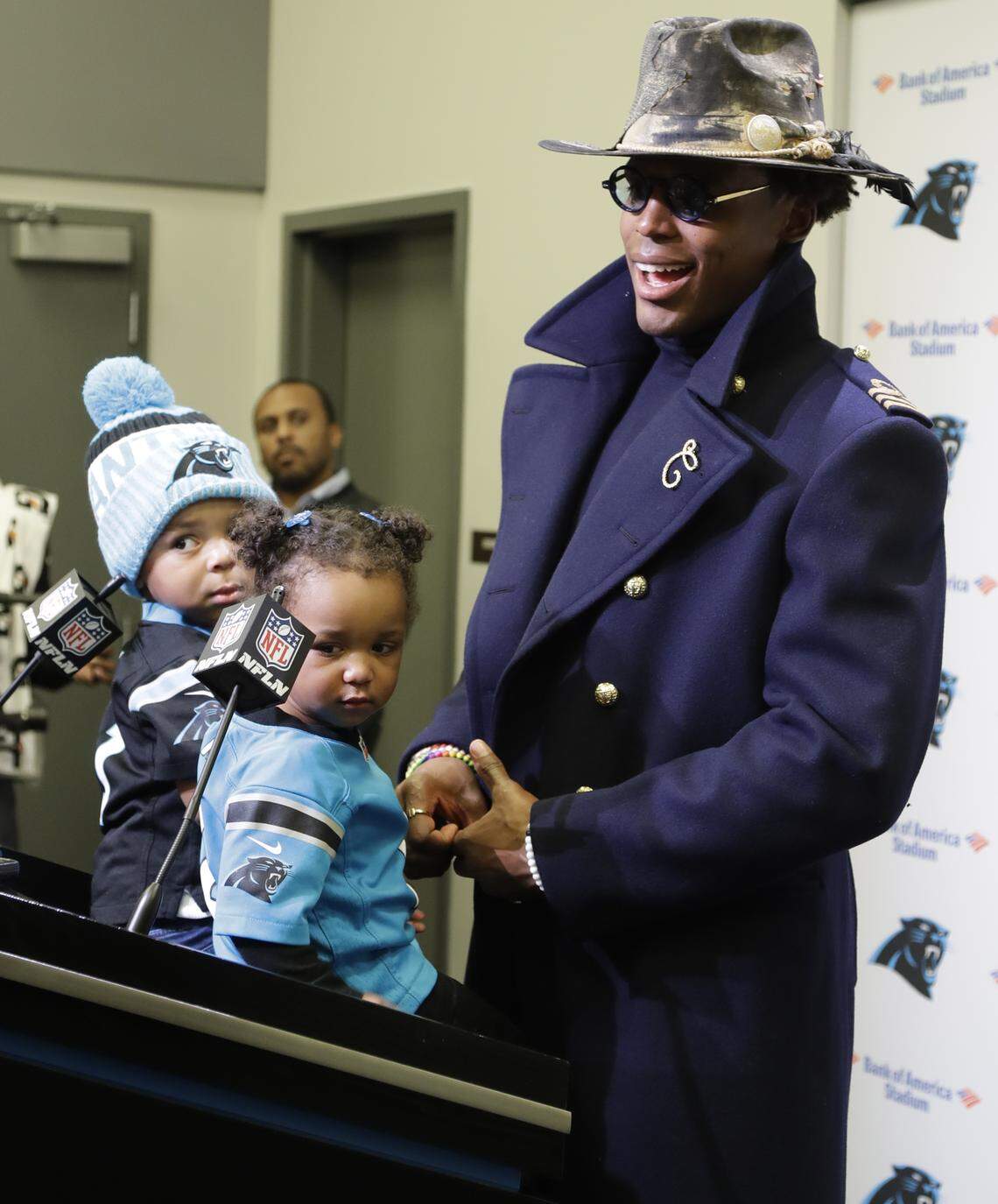 Carolina Panthers quarterback Cam Newton said his son Chosen, left, “was looking at me sideways” after the team’s loss to Pittsburgh in Week 10.