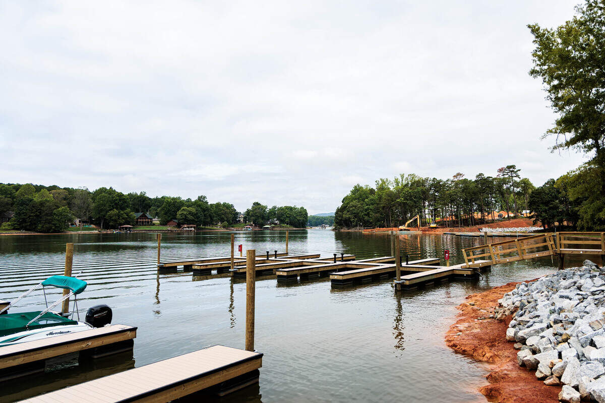 Construction looms behind the Lakeside Pointe boating dock for Lake Norman in Sherrills Ford.