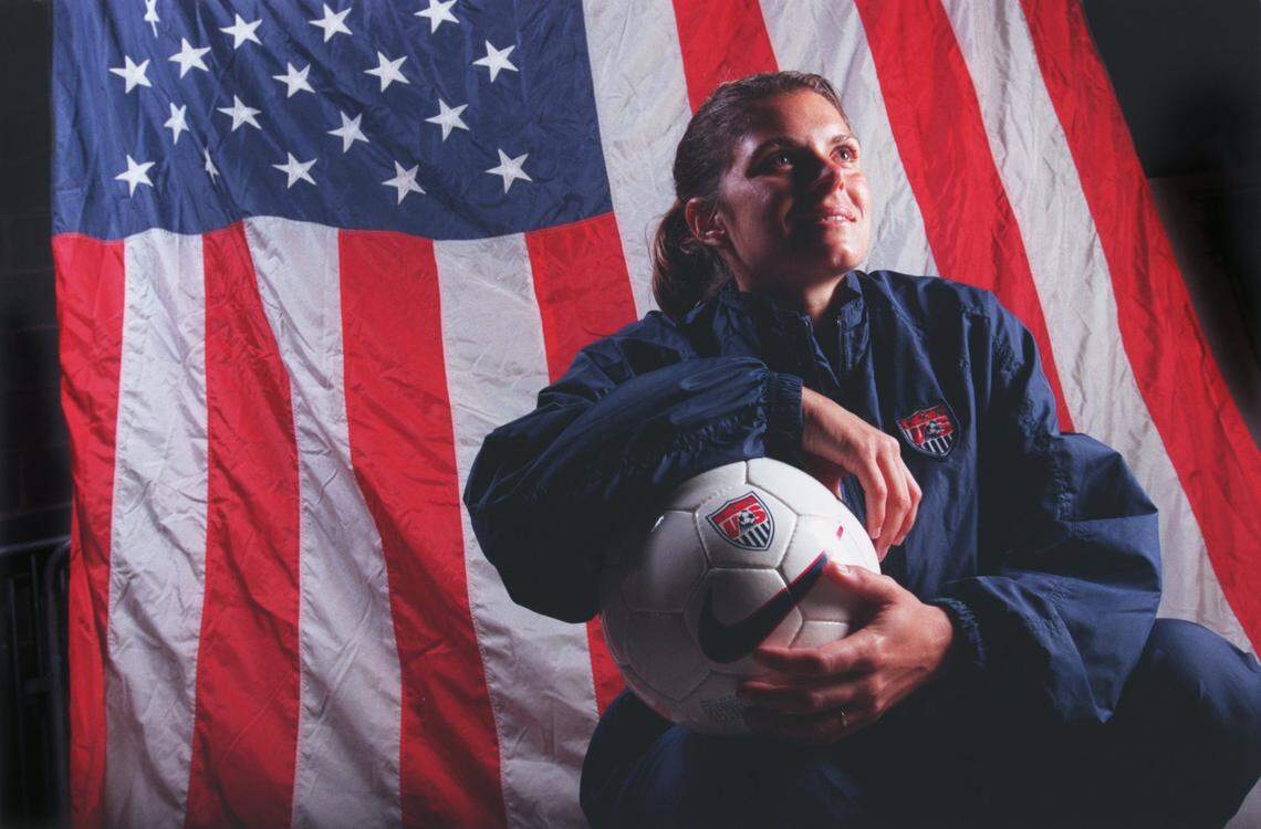 In April 1999, former UNC All-American soccer player Mia Hamm posed for The Charlotte Observer prior to the 1999 Women’s World Cup. Hamm was one of the biggest stars on the U.S. Women’s national soccer team when Heather O’Reilly joined the team as a 17-year-old in 2002.