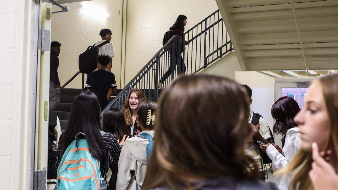 Students walk to their classrooms during the first day of school at Palisades High School on Monday, August 29, 2022 in Charlotte, NC. 