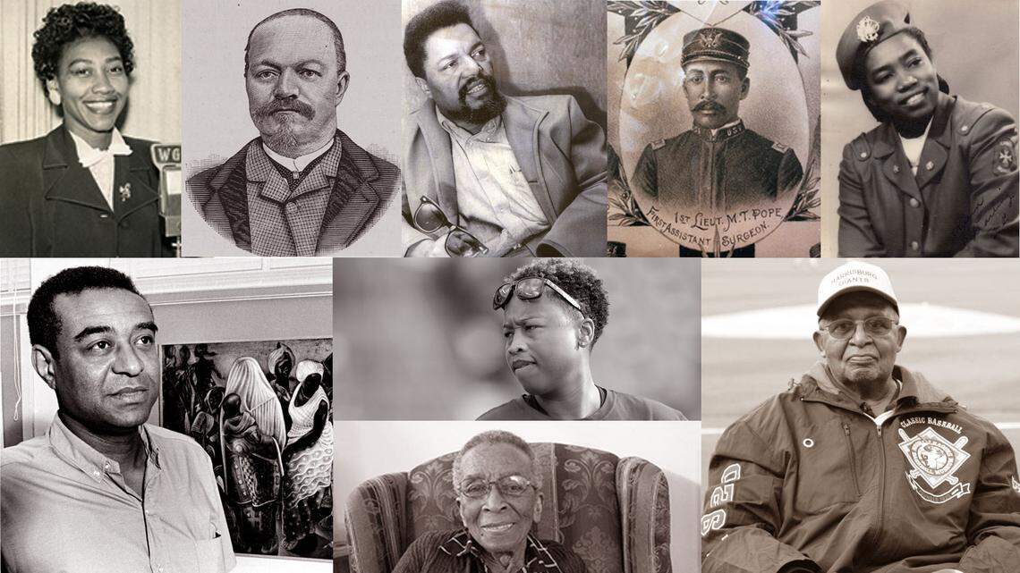 Top row, from left: Hattie ‘Chatty Hatty’ Leeper, Warren Clay Coleman, Robert Franklin Williams, Dr. M.T. Pope, Thereasea Clark Elder.Bottom row, from left: John Thomas Biggers, Jennifer King (center top), Elizabeth Barker Johnson (bottom center), and Eddie ‘G.G. ‘ Burton.