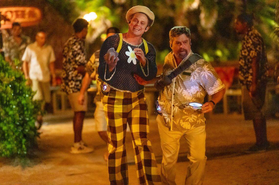 Billy Magnussen, left, as Pleakley and Zach Galifianakis as Jumba in Disney’s live-action “Lilo & Stitch.”