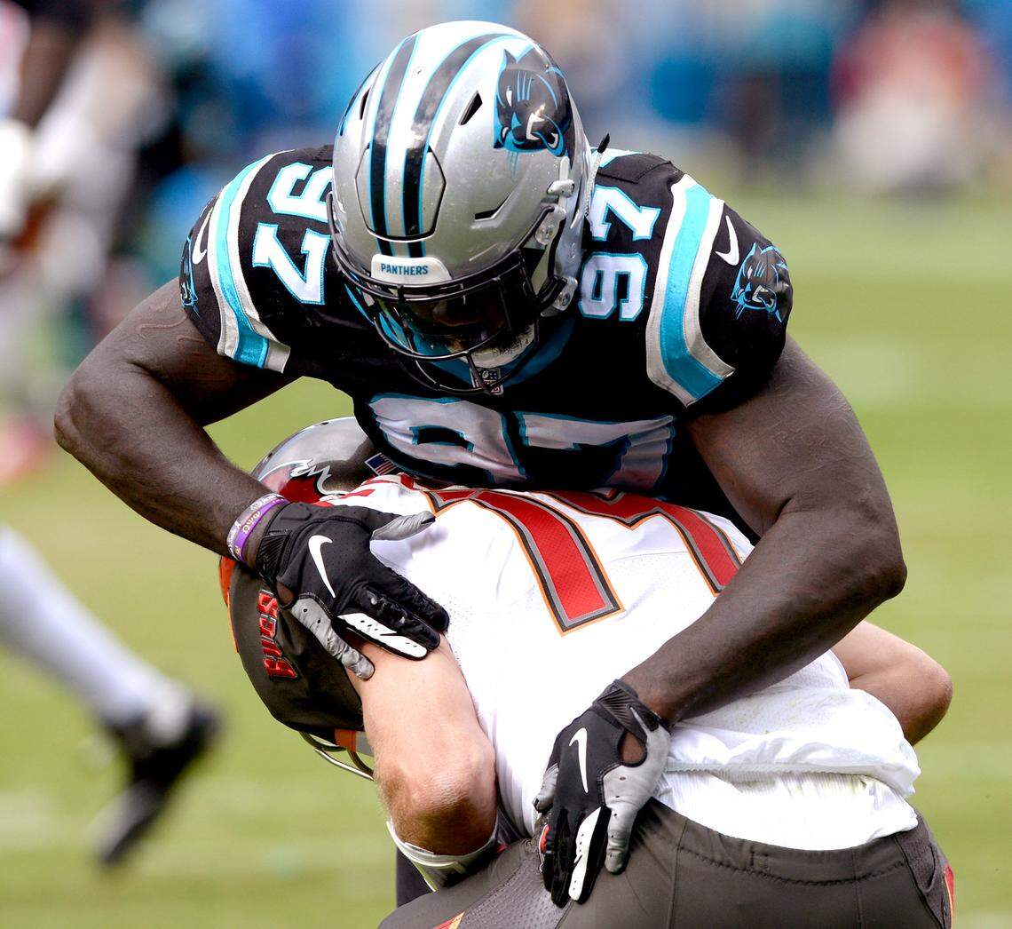 Carolina Panthers defensive end Mario Addison had a career-high three sacks against Tampa Bay in November.