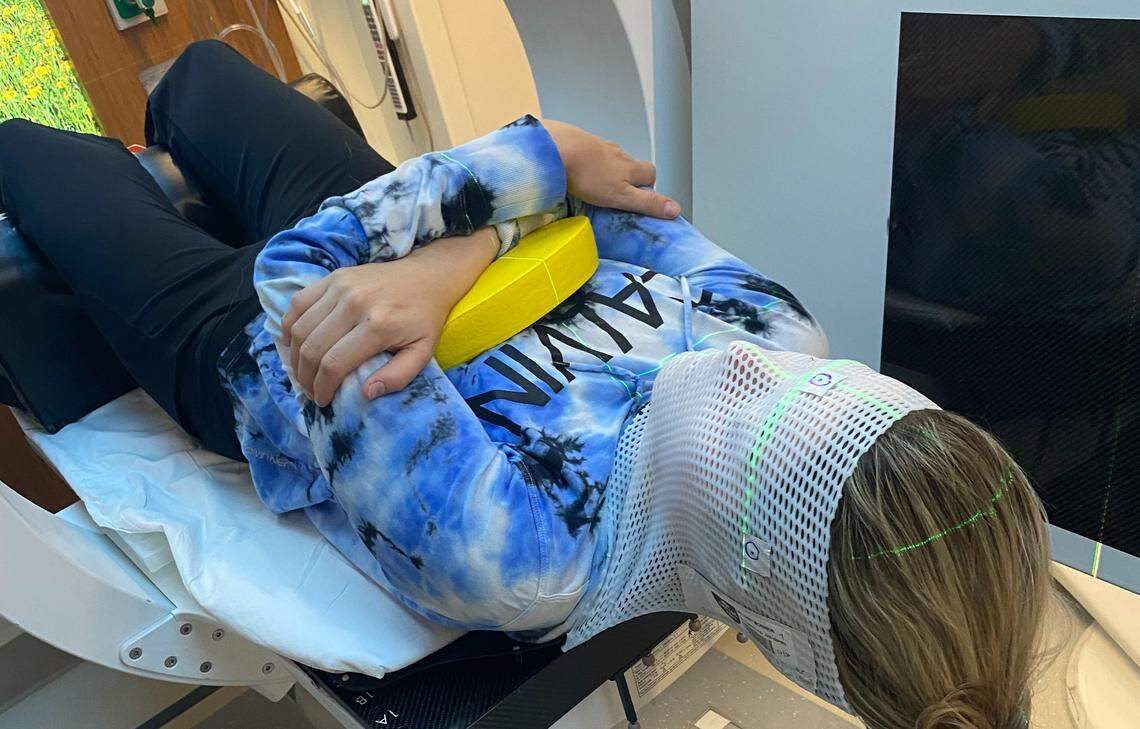 McKinnon Galloway undergoes a radiation treatment in 2024.