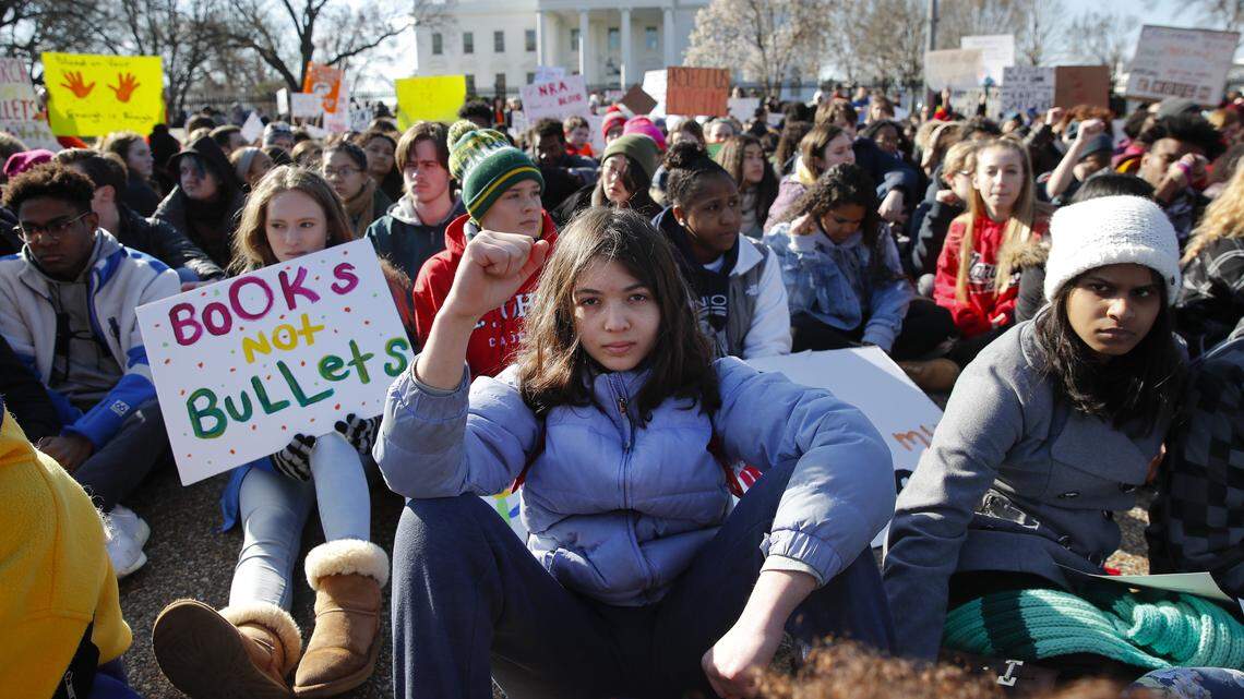Demonstrators rally in front of the White House on March 14. Students walked out of school to protest gun violence in response to the previous month's shooting in Parkland, Fla.