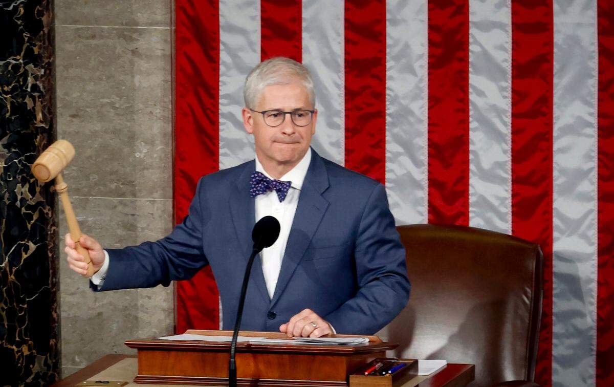 Speaker Pro Tempore Rep. Patrick McHenry, R-N.C., gavels in the House as lawmakers seek to elect a new speaker in Washington.
