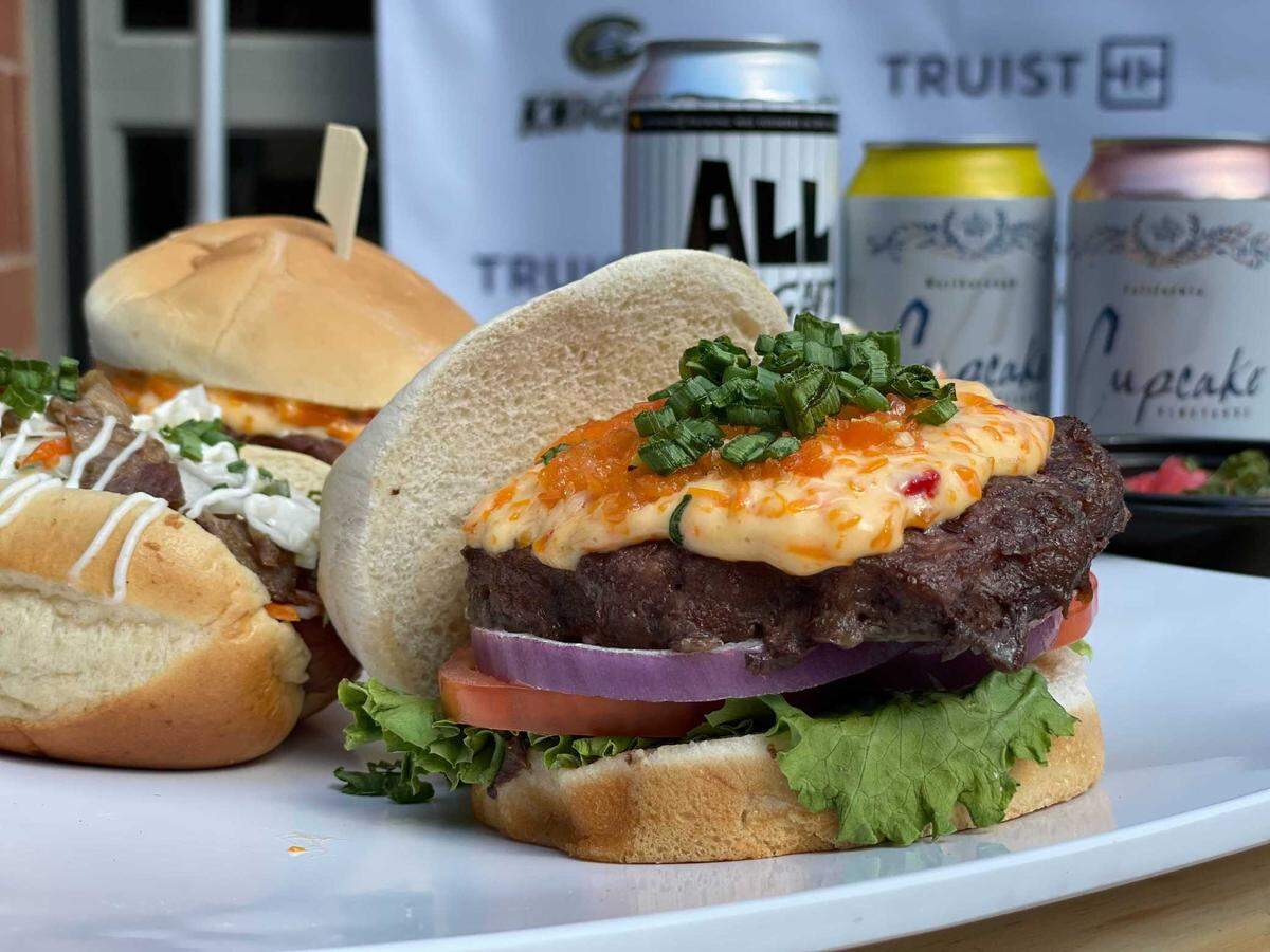 The Dragon’s Breath Burger is topped with pimento cheese and habanero pepper relish.