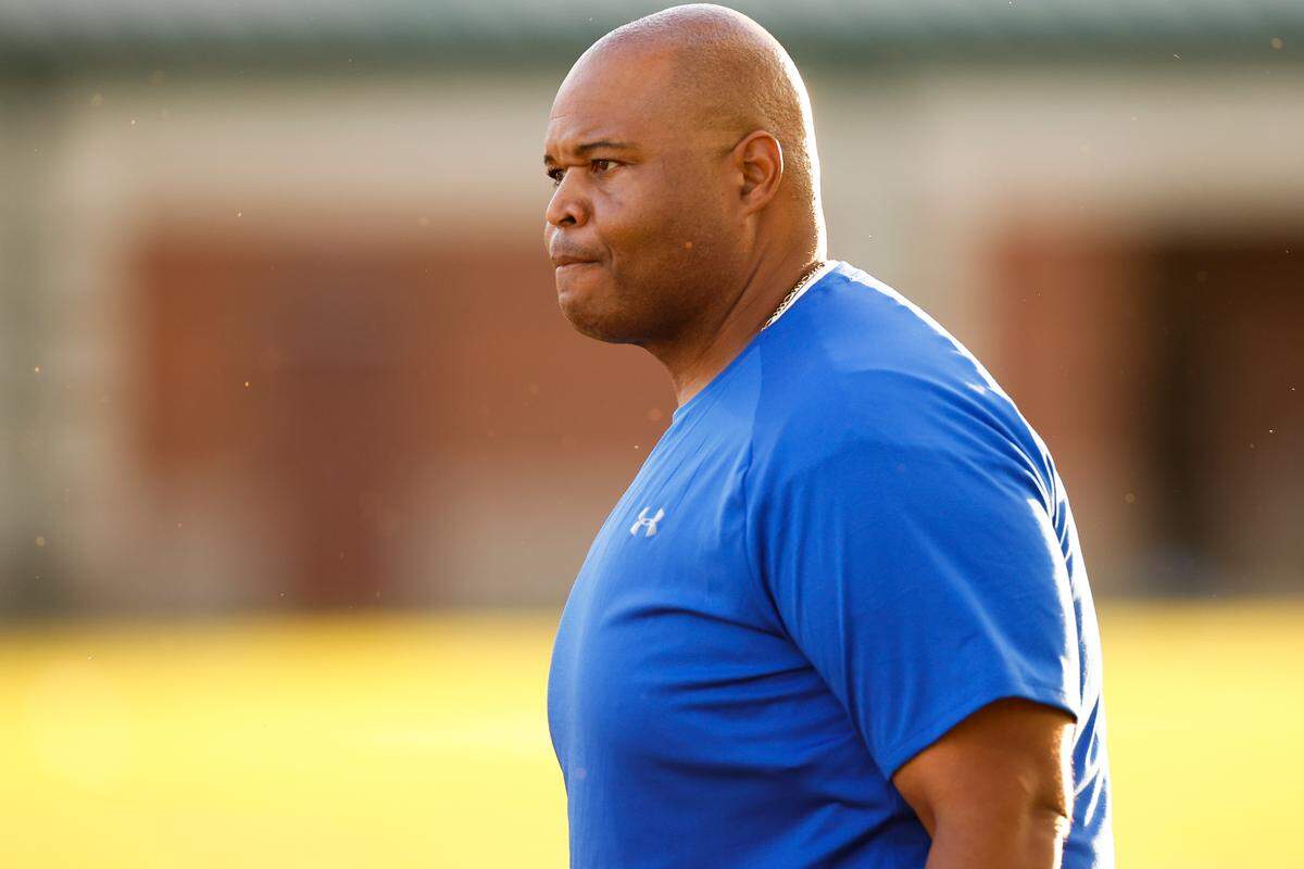 Garinger’s head coach Shon Galloway watches from the sidelines during a game against West Charlotte at Waddell High School in Charlotte, N.C., Thursday, Sept. 8, 2022. West Charlotte beat Garinger 48-8.