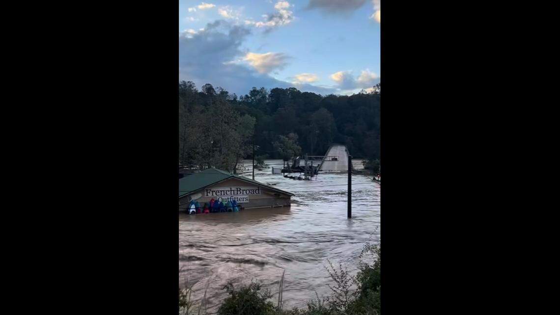 French Broad Outfitters sat largely underwater after Helene flooded the French Broad River to record levels on Sept. 27.