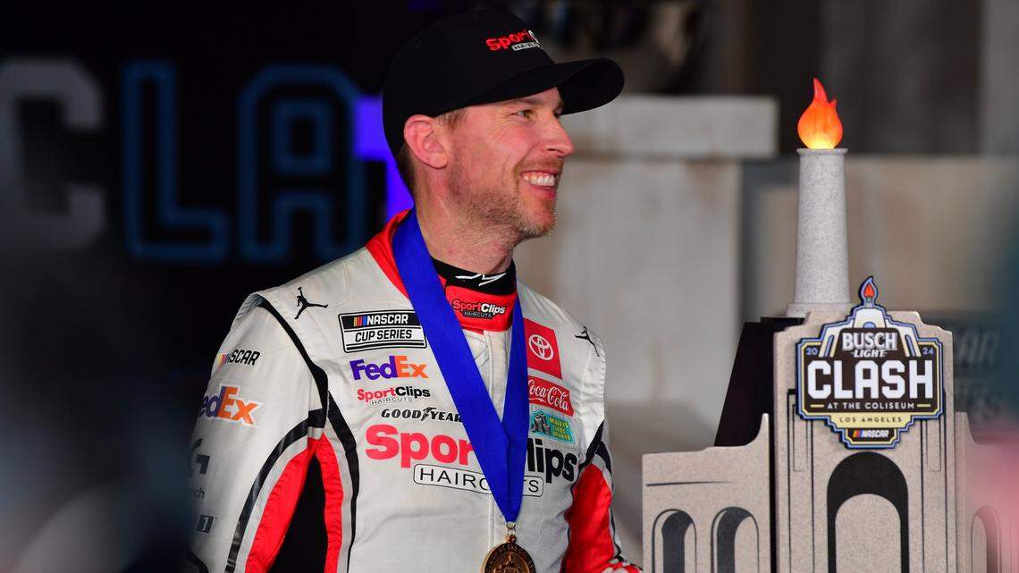 How Denny Hamlin stole a win at NASCAR’s Clash at the Coliseum after a late restart